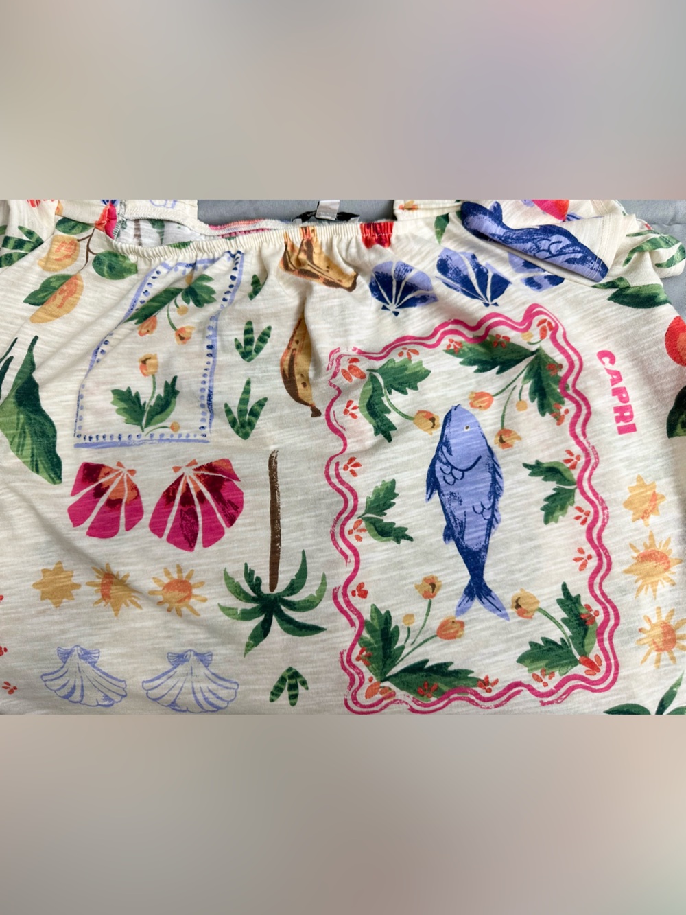 Summer top - lemon, banana, orange, seashell print - Picture 6 of 7